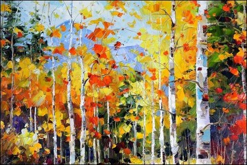 Bosque Painting - Árboles amarillos rojos Otoño por cuchillo 03